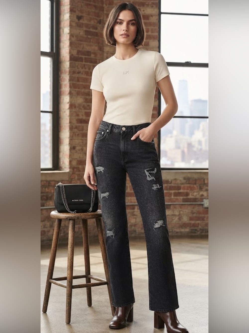 Vintage Michael Kors couture black distressed high waisted jeans made in Italy
